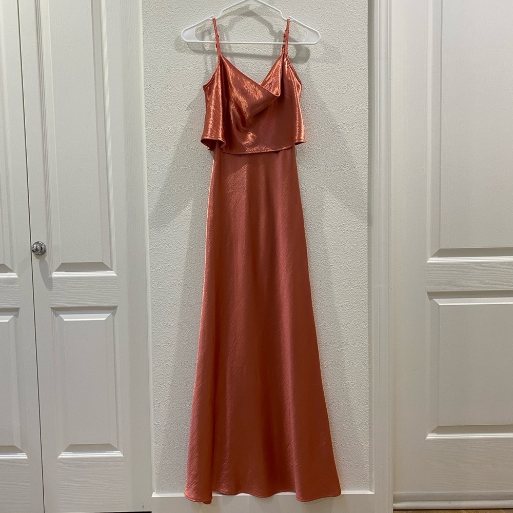 Wayf the Narcissa Popover Cowl Neck Satin Gown in Persimmon